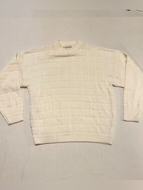 Vintage Functionals Cream Grid Textured Knit Sweater XL⁠